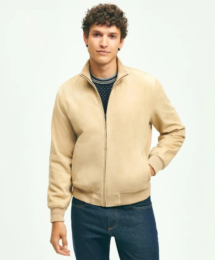 Coats andamp Jackets Men Brooks Brothers Suede Bomber Jacket Light Beige