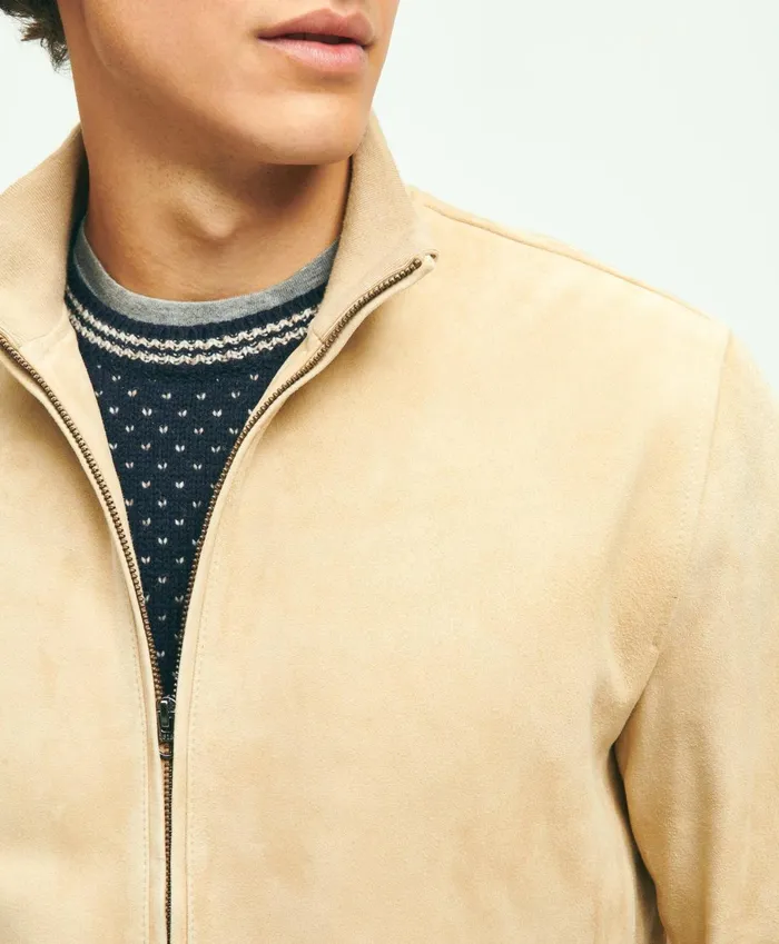 Coats andamp Jackets Men Brooks Brothers Suede Bomber Jacket Light Beige