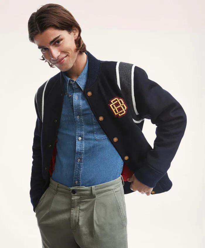 Coats andamp Jackets Men Brooks Brothers Varsity Jacket Navy