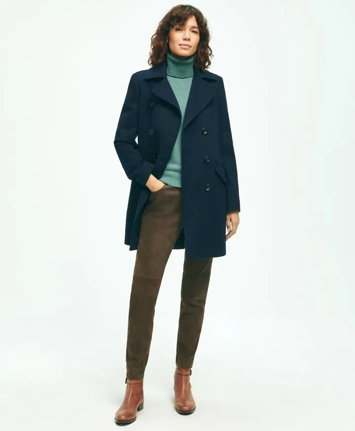 Coats andamp Jackets Women Brooks Brothers Brushed Wool DoubleBreasted Coat Navy