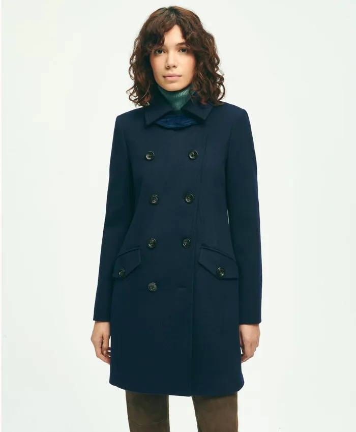 Coats andamp Jackets Women Brooks Brothers Brushed Wool DoubleBreasted Coat Navy