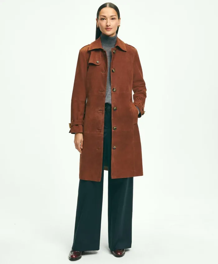 Coats andamp Jackets Women Brooks Brothers Suede Trench Coat Medium Brown