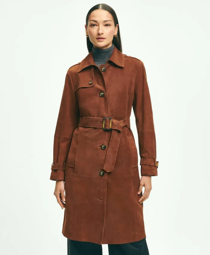Coats andamp Jackets Women Brooks Brothers Suede Trench Coat Medium Brown