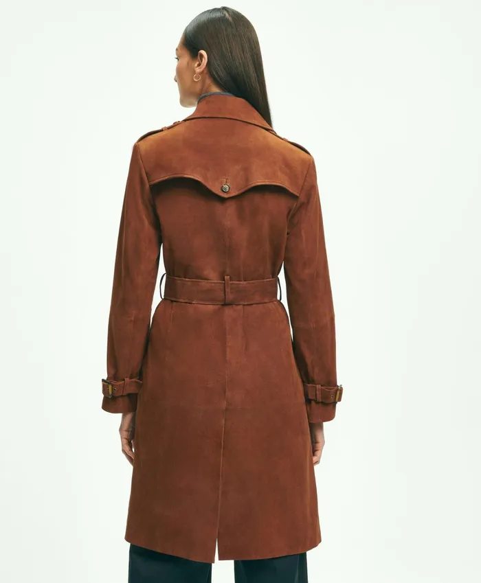 Coats andamp Jackets Women Brooks Brothers Suede Trench Coat Medium Brown