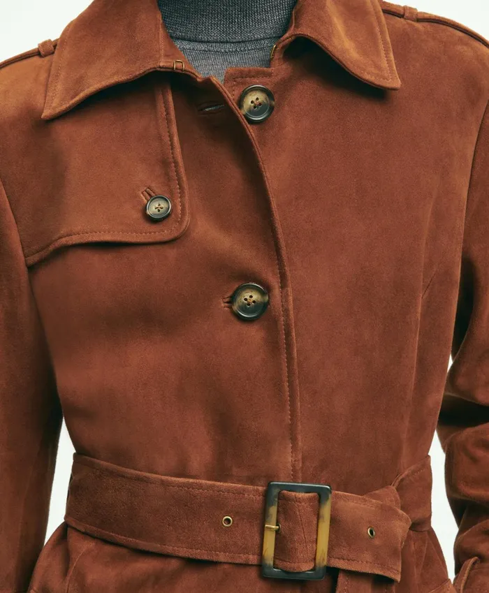 Coats andamp Jackets Women Brooks Brothers Suede Trench Coat Medium Brown