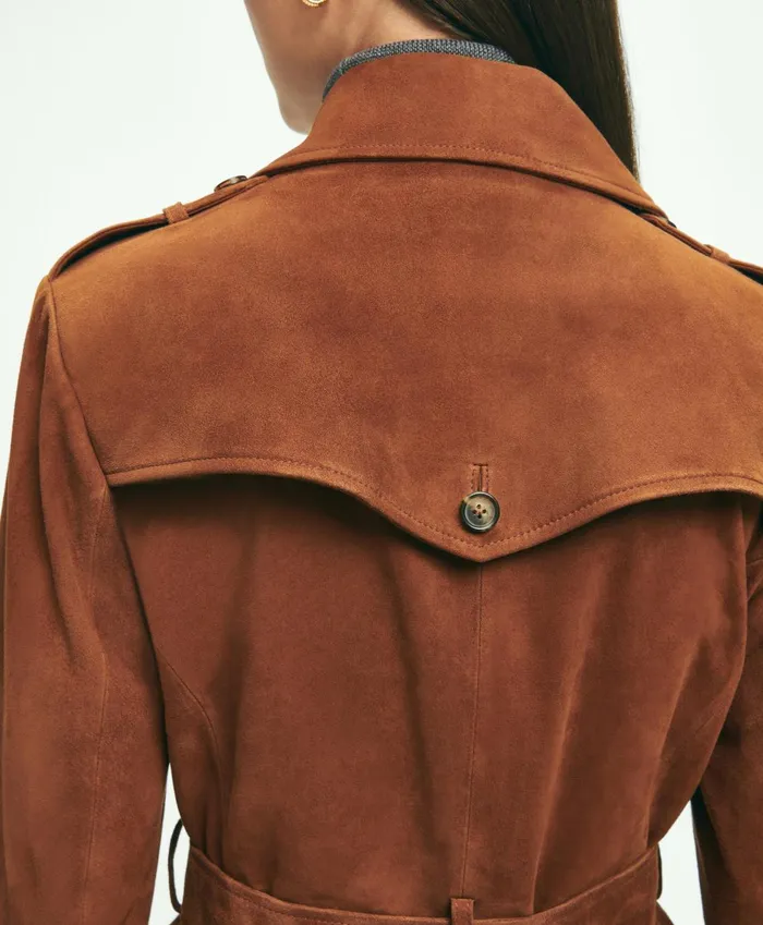 Coats andamp Jackets Women Brooks Brothers Suede Trench Coat Medium Brown