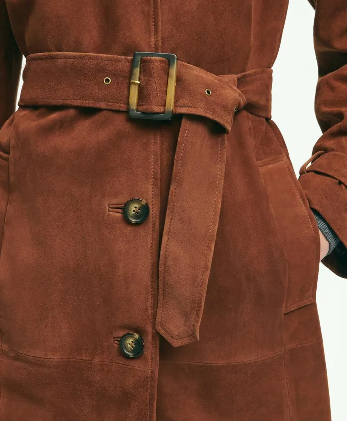 Coats andamp Jackets Women Brooks Brothers Suede Trench Coat Medium Brown