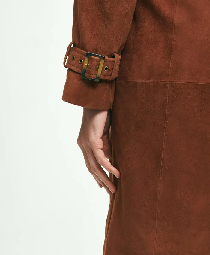 Coats andamp Jackets Women Brooks Brothers Suede Trench Coat Medium Brown