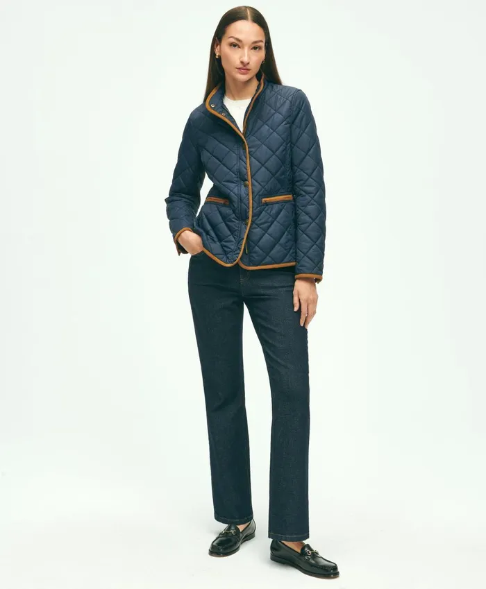 Coats andamp Jackets Women Brooks Brothers WaterRepellant Quilted Jacket Navy