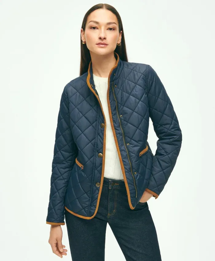 Coats andamp Jackets Women Brooks Brothers WaterRepellant Quilted Jacket Navy