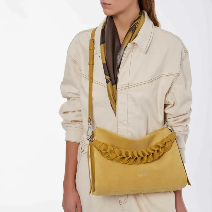 Coccinelle Shoulder Bags Boheme Suede Bimaterial Medium Citronella 8211 Women