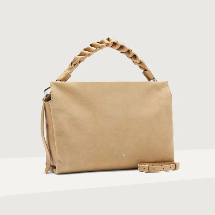 Coccinelle Shoulder Bags Boheme Suede Bimaterial Medium Fresh Beige 8211 Women