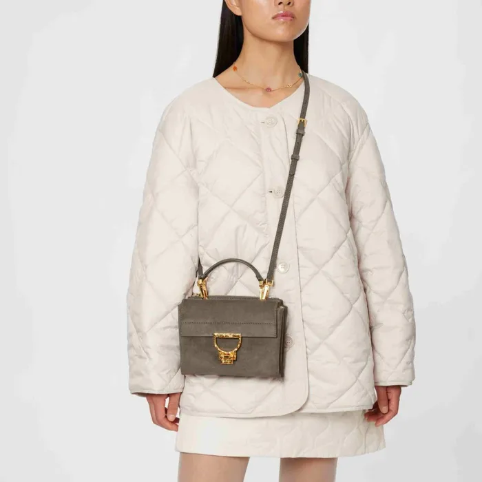 Coccinelle Top Handle Bag Arlettis Suede Droplet Small Warm Taupe 8211 Women
