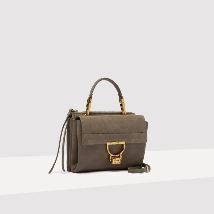 Coccinelle Top Handle Bag Arlettis Suede Droplet Small Warm Taupe 8211 Women