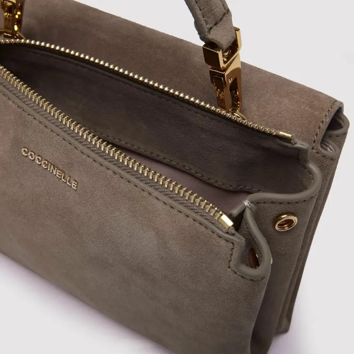 Coccinelle Top Handle Bag Arlettis Suede Droplet Small Warm Taupe 8211 Women