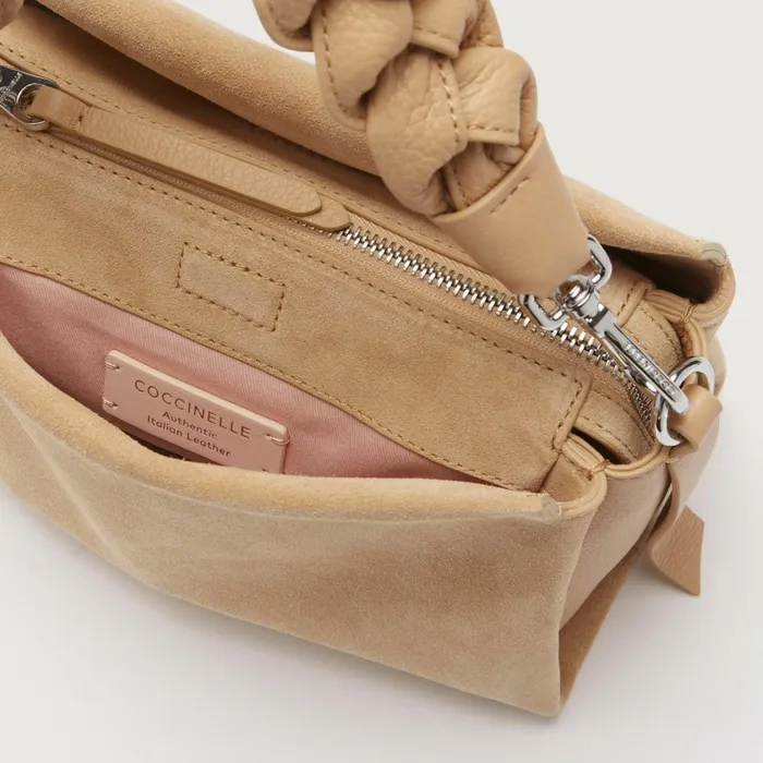 Coccinelle Top Handle Bag Boheme Suede Bimaterial Small Fresh Beige 8211 Women