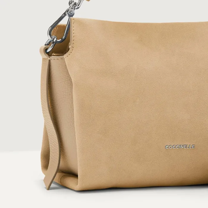 Coccinelle Top Handle Bag Boheme Suede Bimaterial Small Fresh Beige 8211 Women