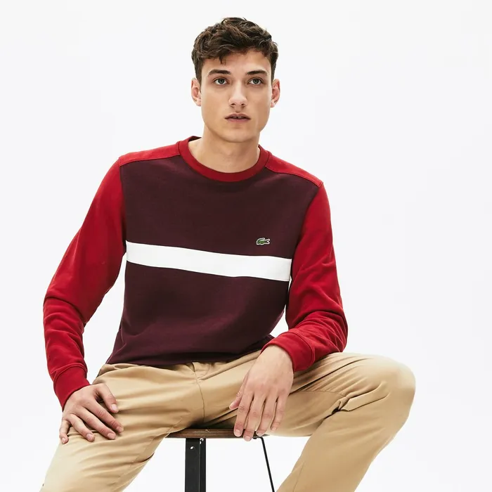 ColorBlock Cotton Fleece Sweatshirt BordeauxWhiteBordeaux Mens Lacoste Sweatshirts Outlet Factory
