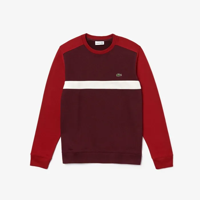 ColorBlock Cotton Fleece Sweatshirt BordeauxWhiteBordeaux Mens Lacoste Sweatshirts Outlet Factory