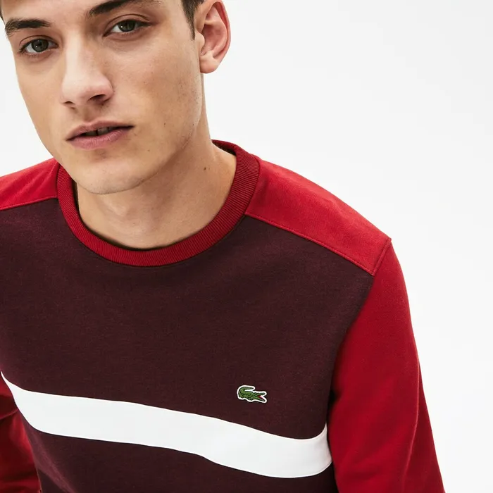 ColorBlock Cotton Fleece Sweatshirt BordeauxWhiteBordeaux Mens Lacoste Sweatshirts Outlet Factory