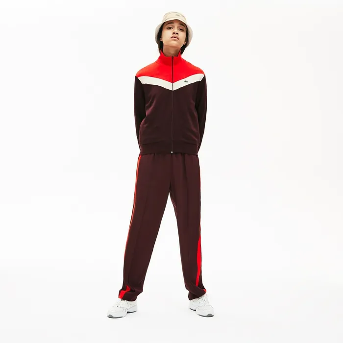 ColorBlock Fleece Zip Up Sweatshirt BordeauxBeigeRed Womens Lacoste Sweaters and Sweatshirts Popular