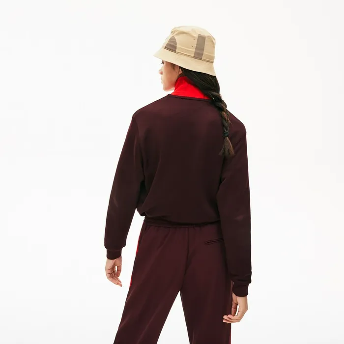 ColorBlock Fleece Zip Up Sweatshirt BordeauxBeigeRed Womens Lacoste Sweaters and Sweatshirts Popular
