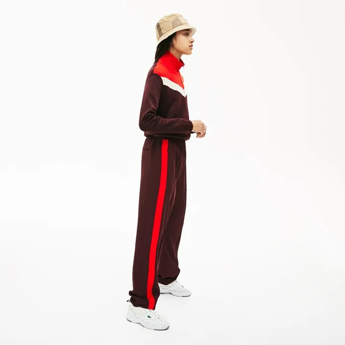 ColorBlock Fleece Zip Up Sweatshirt BordeauxBeigeRed Womens Lacoste Sweaters and Sweatshirts Popular