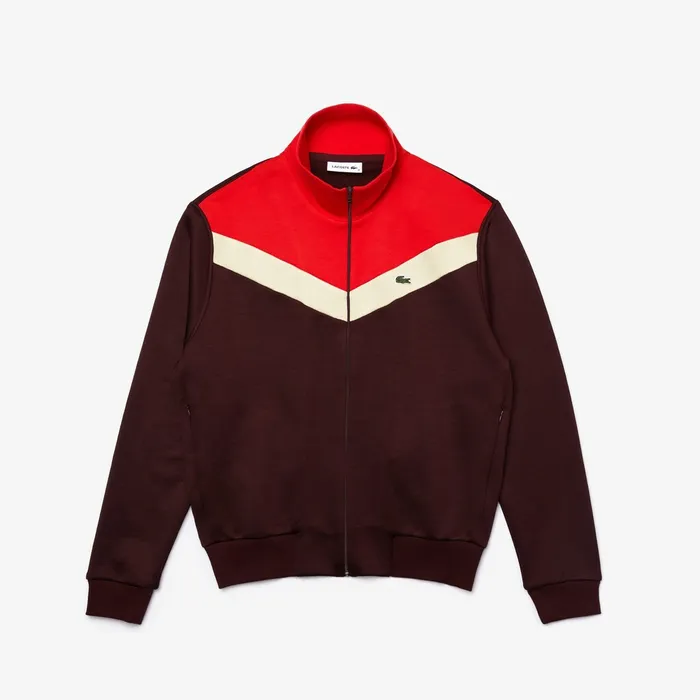 ColorBlock Fleece Zip Up Sweatshirt BordeauxBeigeRed Womens Lacoste Sweaters and Sweatshirts Popular