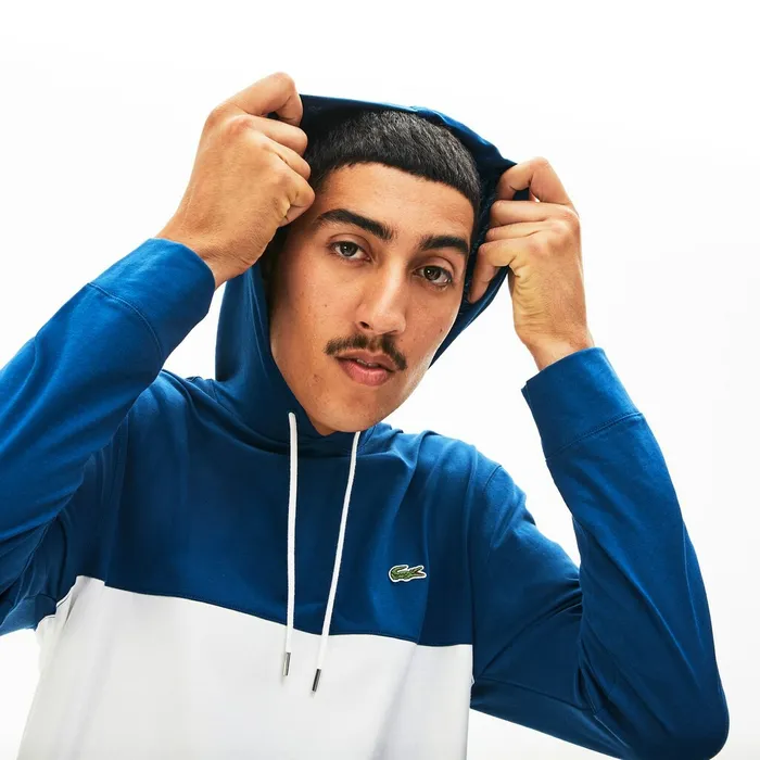 Color Block Long Sleeved Sweatshirt Navy BlueWhiteBlue Mens Lacoste TShirts USA