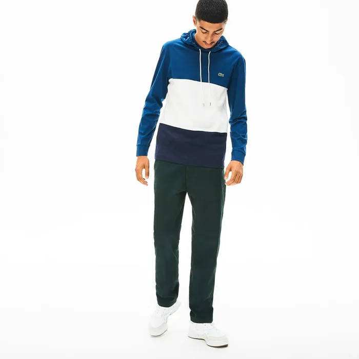 Color Block Long Sleeved Sweatshirt Navy BlueWhiteBlue Mens Lacoste TShirts USA