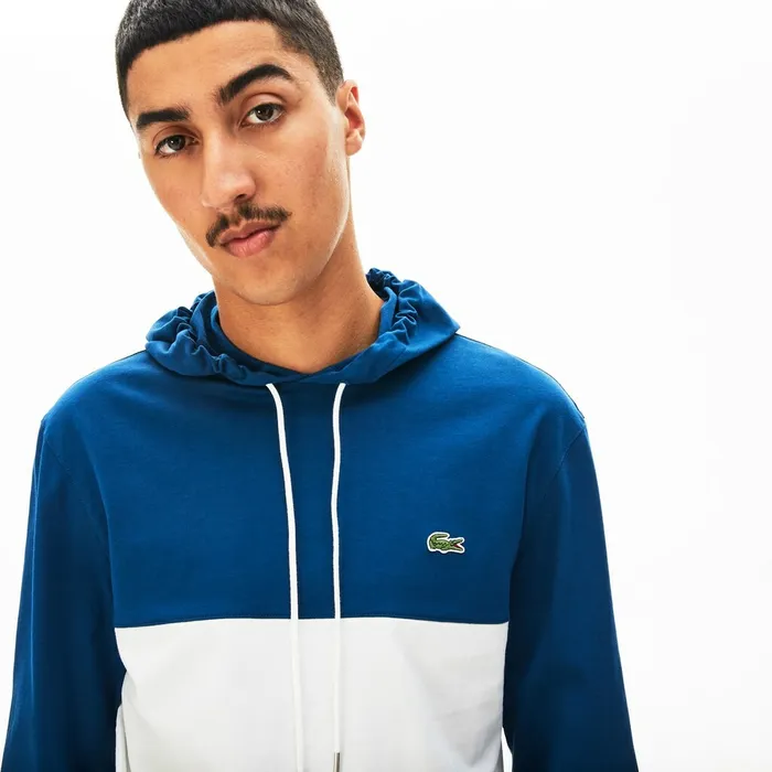 Color Block Long Sleeved Sweatshirt Navy BlueWhiteBlue Mens Lacoste TShirts USA