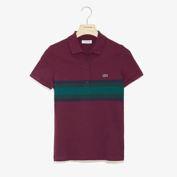 Color Block Stripe Polo BordeauxNavy BlueGreen Womens Lacoste Polos Outlet