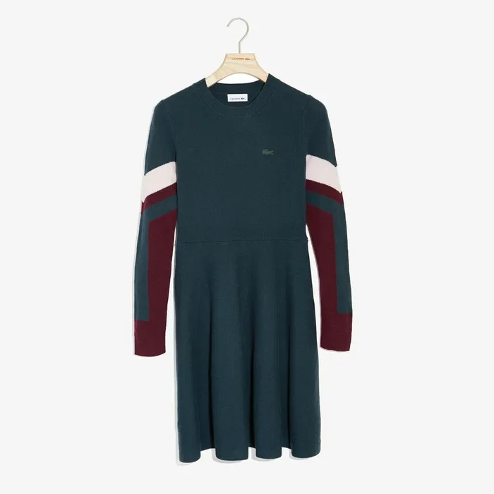 Color Block Stripe Polo Dress GreenBordeauxLight Pink Womens Lacoste Dresses and Skirts Near Me