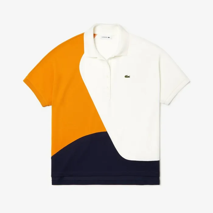 ColorBlock Thermoregulating Piqu Polo Navy BlueWhiteOrange Womens Lacoste Polos Outlet Factory