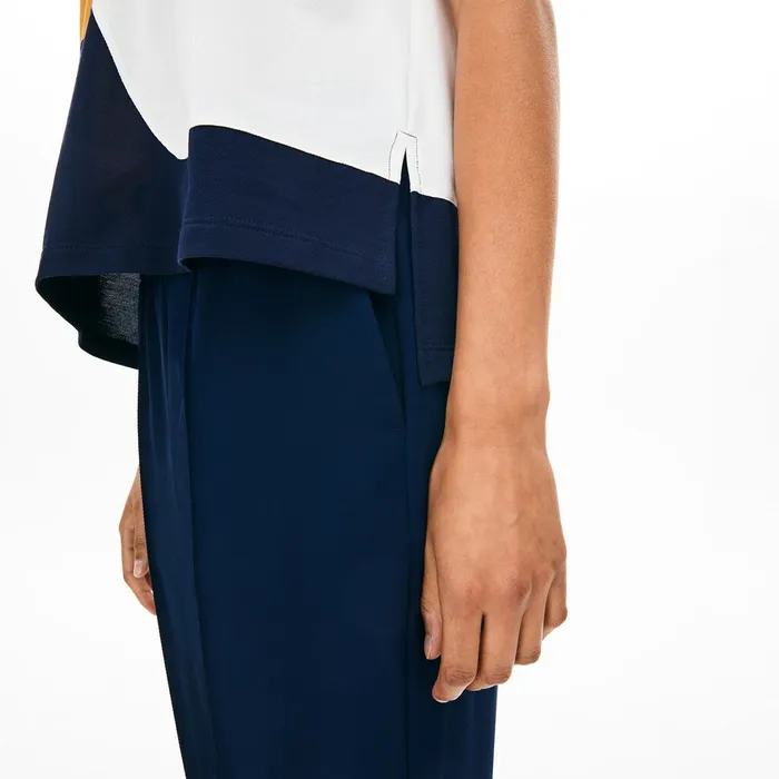 ColorBlock Thermoregulating Piqu Polo Navy BlueWhiteOrange Womens Lacoste Polos Outlet Factory