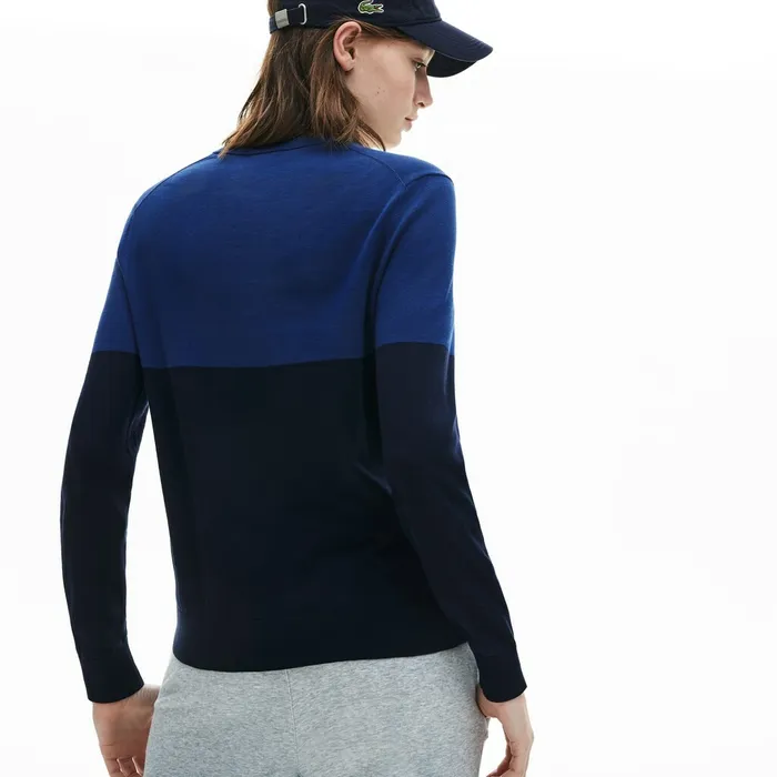 Colorblock Cotton Vneck Sweater Navy Blue Womens Lacoste Sweaters and Sweatshirts Near Me