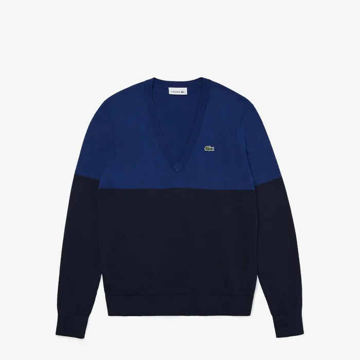 Colorblock Cotton Vneck Sweater Navy Blue Womens Lacoste Sweaters and Sweatshirts Near Me