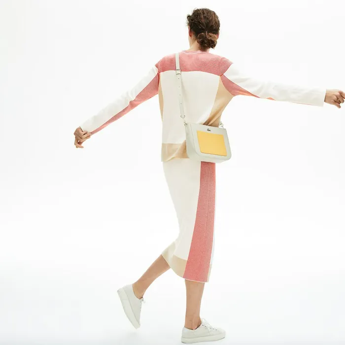Colorblock Pencil Skirt WhiteLight BrownRed Womens Lacoste Dresses and Skirts Online