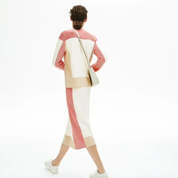 Colorblock Pencil Skirt WhiteLight BrownRed Womens Lacoste Dresses and Skirts Online