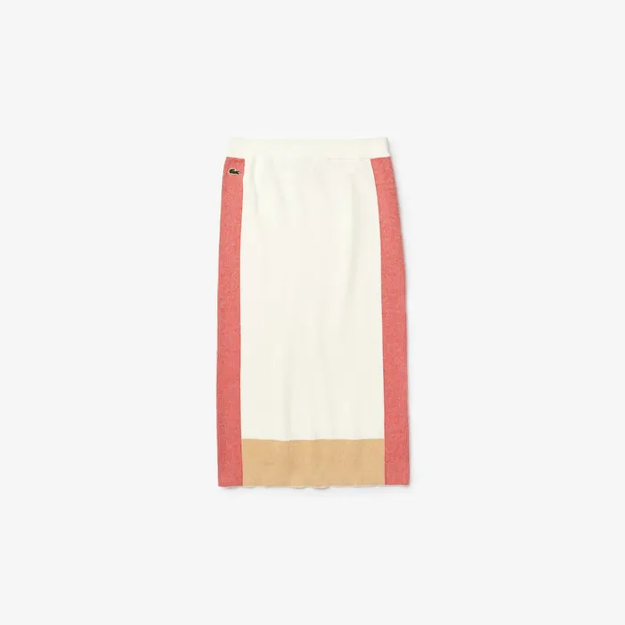 Colorblock Pencil Skirt WhiteLight BrownRed Womens Lacoste Dresses and Skirts Online