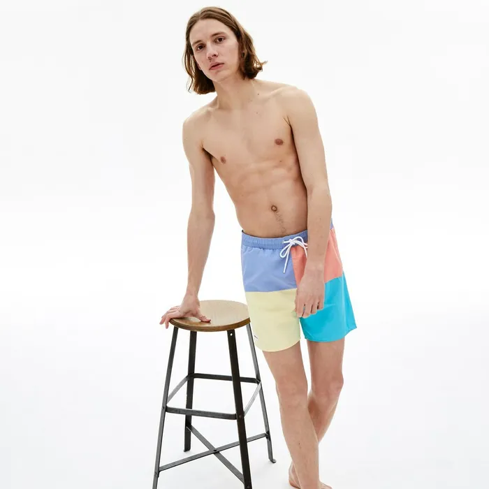 Colorblock QuickDry Swim Shorts PurpleYellowPinkTurquoise Mens Lacoste Swimwear Gift for Friend
