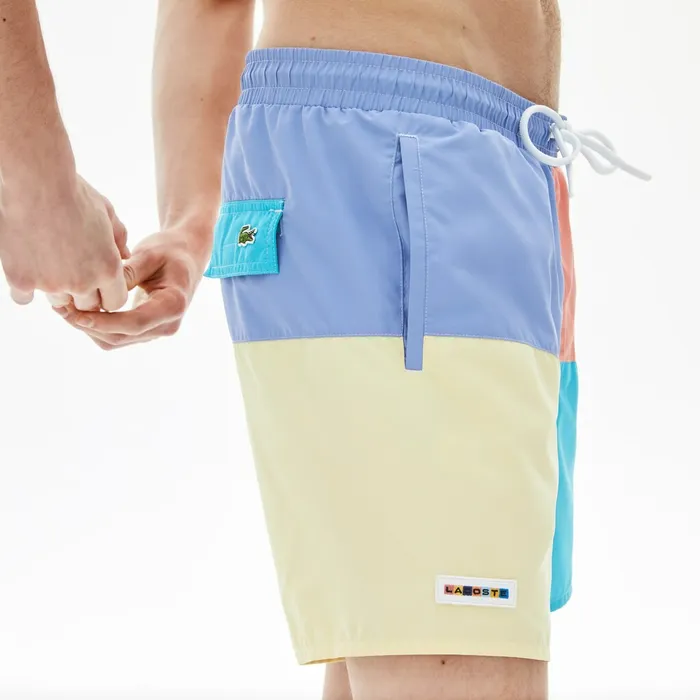 Colorblock QuickDry Swim Shorts PurpleYellowPinkTurquoise Mens Lacoste Swimwear Gift for Friend