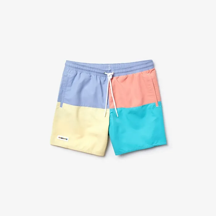 Colorblock QuickDry Swim Shorts PurpleYellowPinkTurquoise Mens Lacoste Swimwear Gift for Friend