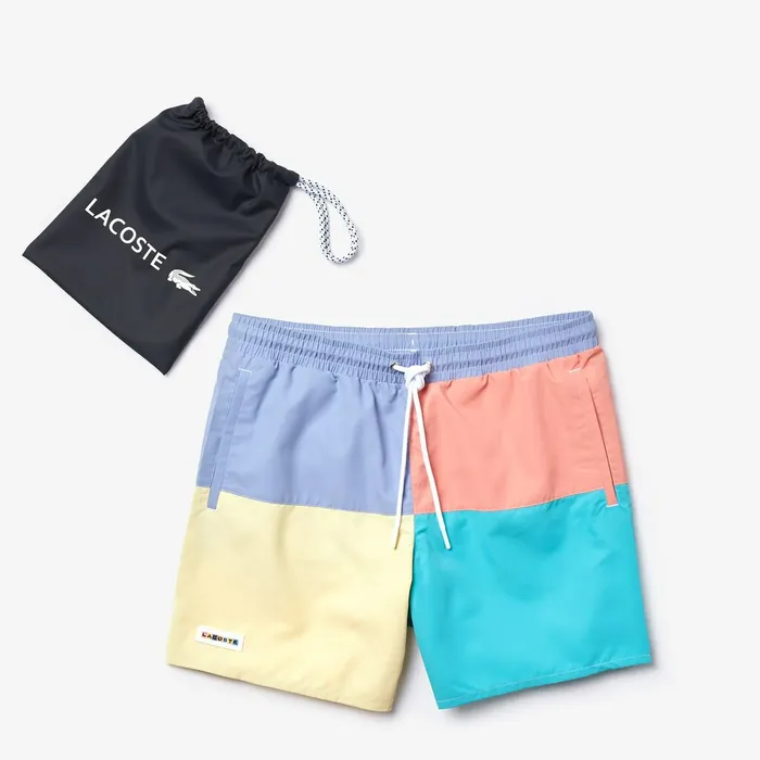 Colorblock QuickDry Swim Shorts PurpleYellowPinkTurquoise Mens Lacoste Swimwear Gift for Friend