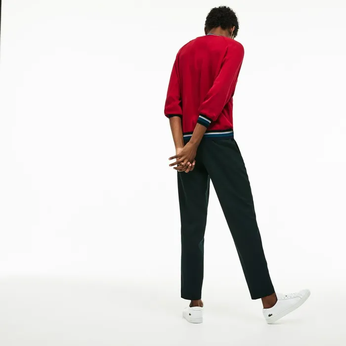 Contrast Accents Silk Crepe Top Persian Red Womens Lacoste Shirts and Tops Shop Online
