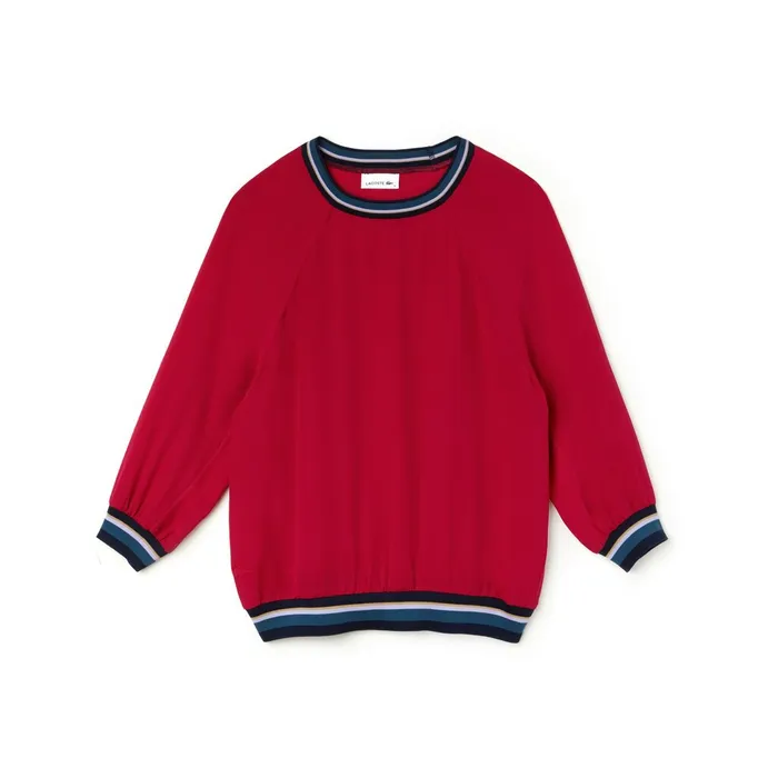 Contrast Accents Silk Crepe Top Persian Red Womens Lacoste Shirts and Tops Shop Online