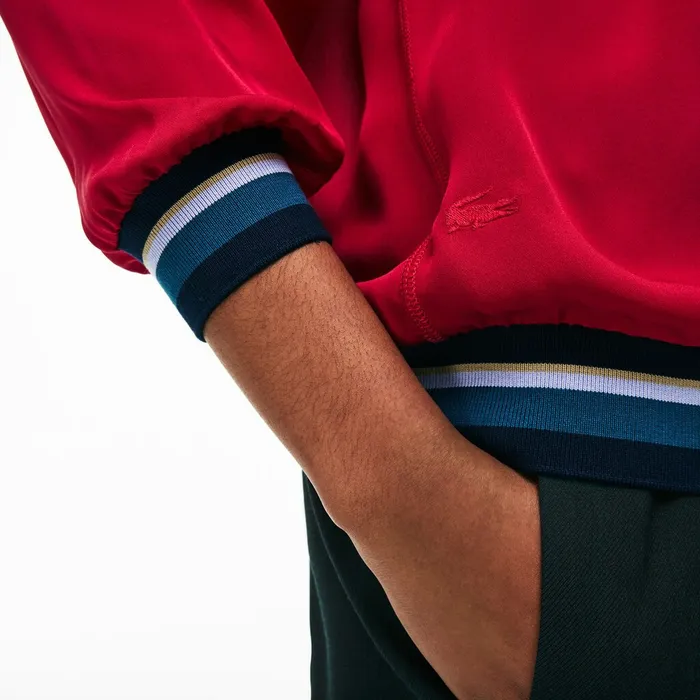 Contrast Accents Silk Crepe Top Persian Red Womens Lacoste Shirts and Tops Shop Online