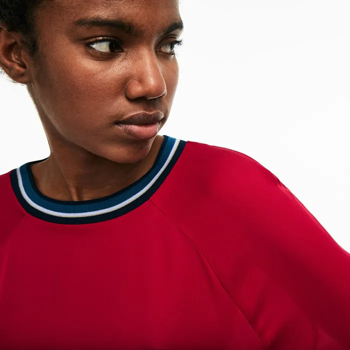 Contrast Accents Silk Crepe Top Persian Red Womens Lacoste Shirts and Tops Shop Online