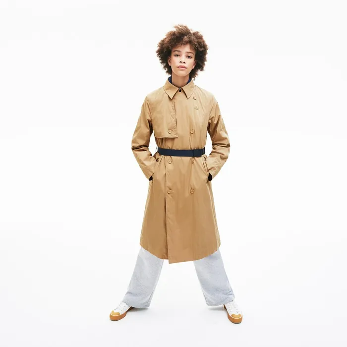 Contrast Belt Trench Coat Beige Womens Lacoste Jackets and Coats Online