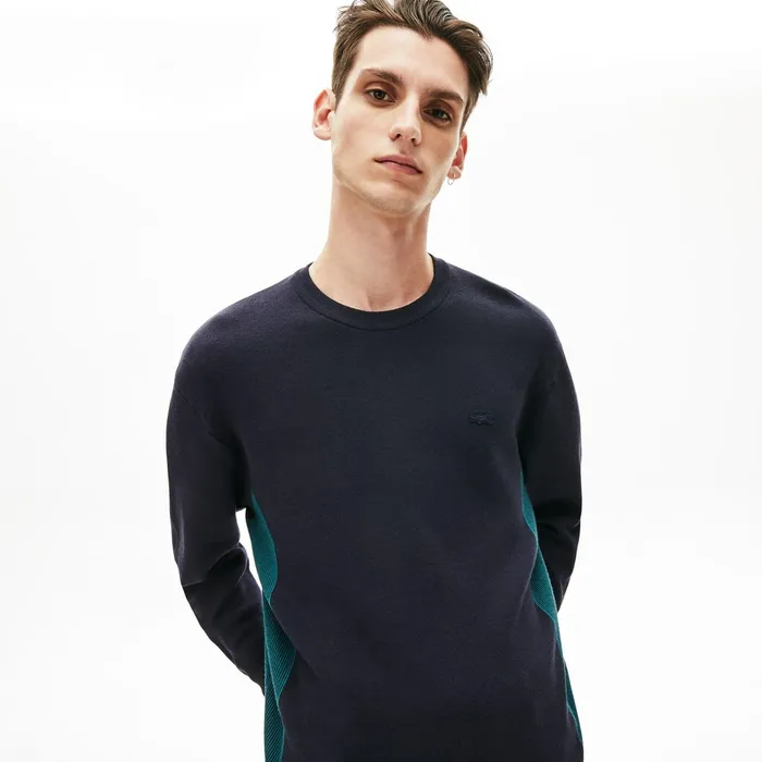 Contrast Effects Knit Sweater Navy Blue Mens Lacoste Sweaters For Sale